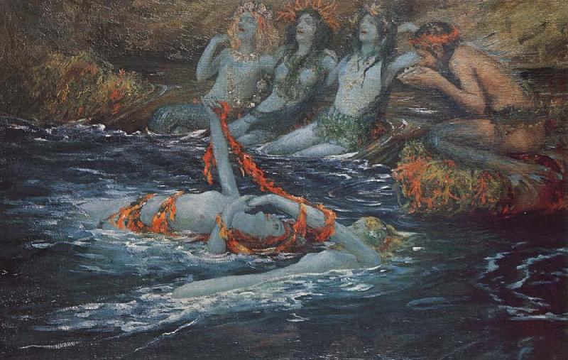 Rupert Bunny Mermaids dancing oil painting image